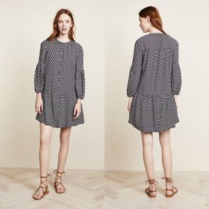 Joie black white floral peasant long sleeve dress